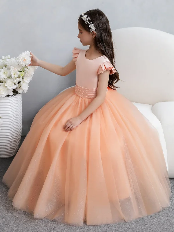 Timeless Women's Clothing Limited - Stock Tulle Ball Gown/Princess Short Sleeves Flower Girl Dresses With Bowknot