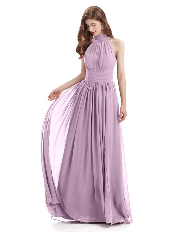 Women's Casual Wear Outfit Sophisticated Cut A-line Halter Elegant Chiffon Long Bridesmaid Dresses