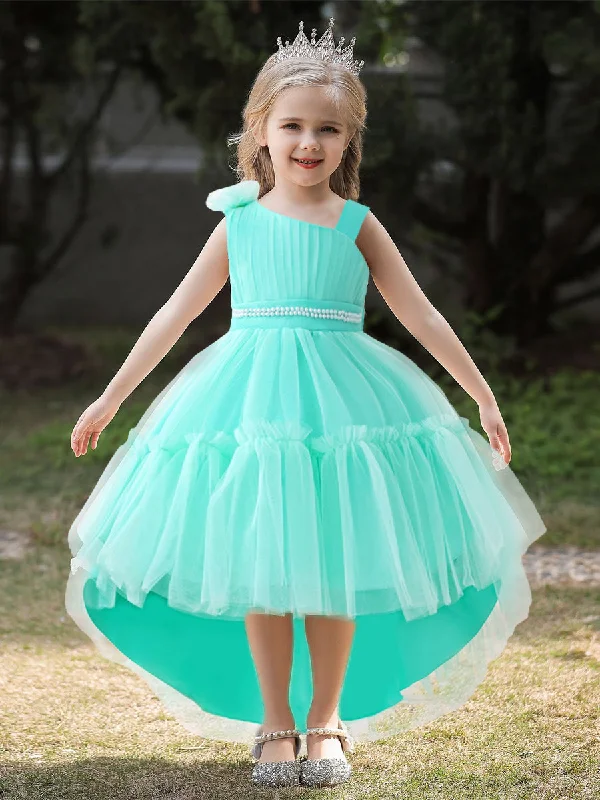 Vintage-Inspired Women's Apparel Classic Timeless Elegant Style Ball Gown Asymmetrical Sleeveless Flower Girl Dresses with Beading