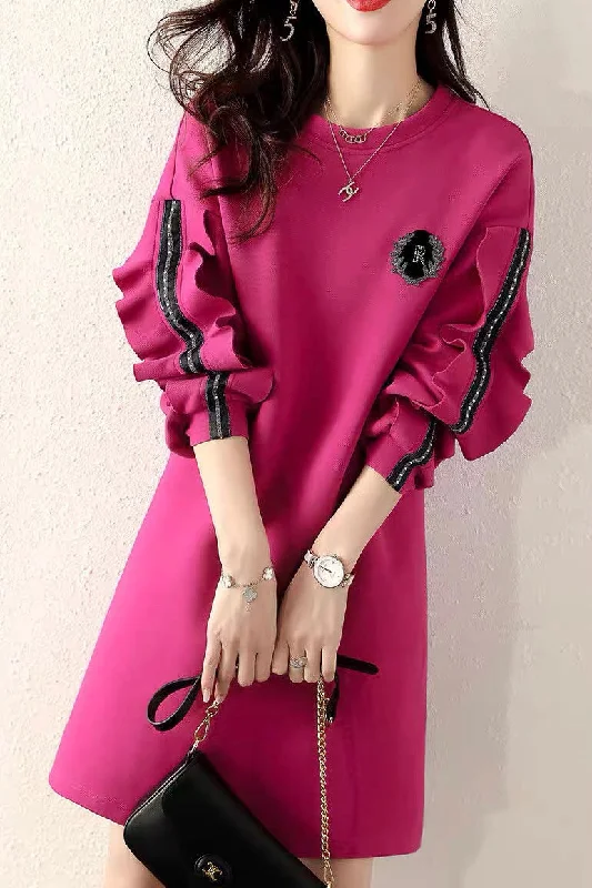 Charming Women's Outfit For Special Occasions Tropical Island - Inspired Attire Rose Sweatshirt Dress W/ Ruffle