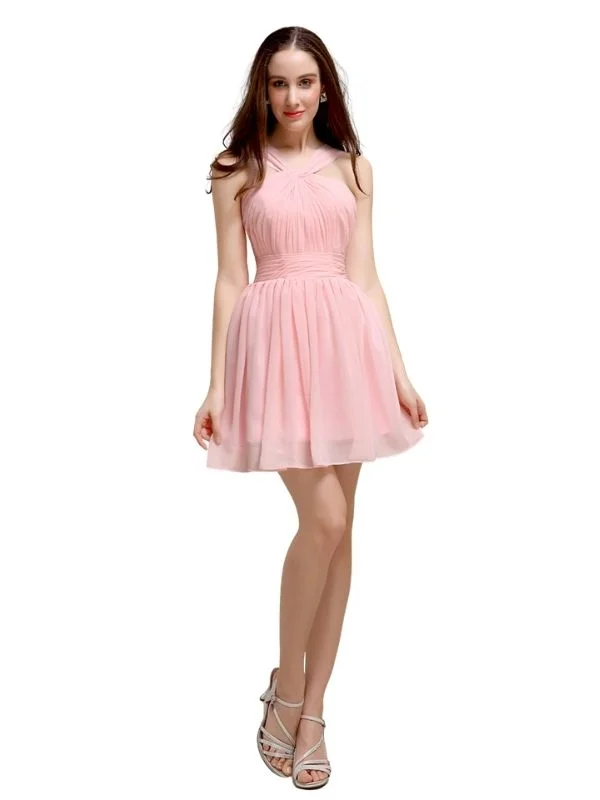 Women's Athletic Garments Casual Elegance Chiffon A-line Halter Knee-Length Bridesmaid Dresses