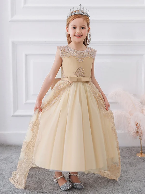 Women's Comfortable Garments Mother's Day Special Ball Gown Scoop Sleeveless Flower Girl Dresses with Applique