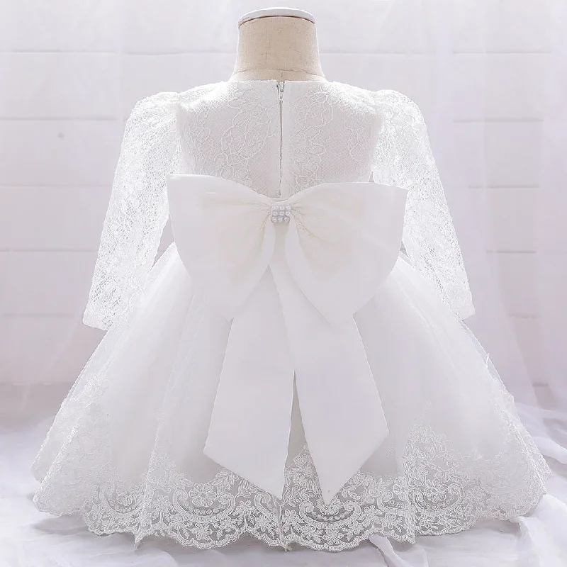 Women's Travel Attire Feminine Soft - Hued Look Ball Gown Scoop Long Sleeves Flower Girl Dresses with Beading