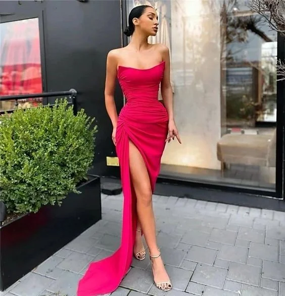 Women's Classic Attire Lighten Up with Nordic Styles Newest Sleeveless Side Slit Spandex Satin Mermaid Prom Dress    cg22400