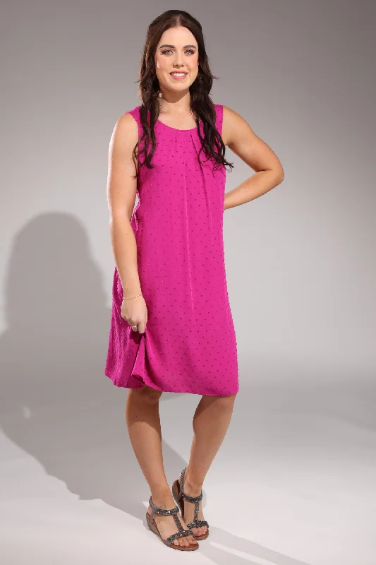 Women's Luxury Apparel Feminine Soft - Hued Look Sleeveless pleat front Dress | MAGENTA | 6133A1