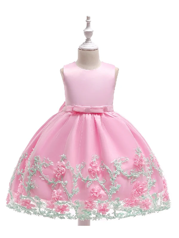 Women's Tailored Outfit Effortless Comfort Ball Gown Scoop Sleeveless Flower Girl Dresses with Solid Flower