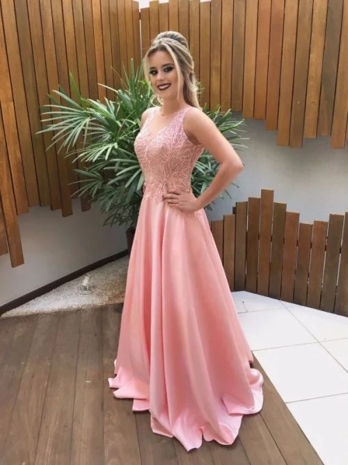 Women's Elegant Evening Attire Cottagecore Rustic Charm Style pink satin prom dress cg5279