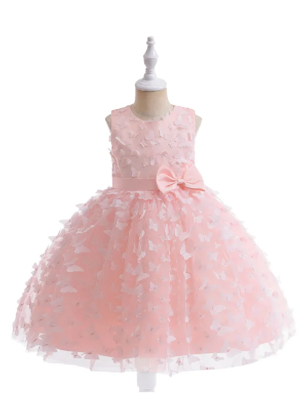 Women's Formal Event Attire Ethnic Cultural Event Wear Ball Gown Scoop Sleeveless Flower Girl Dresses with Solid Flowers