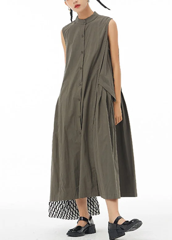 Women's Layered Outfit Feminine Grace Green Wrinkled Solid Long Shirt Dress Sleeveless