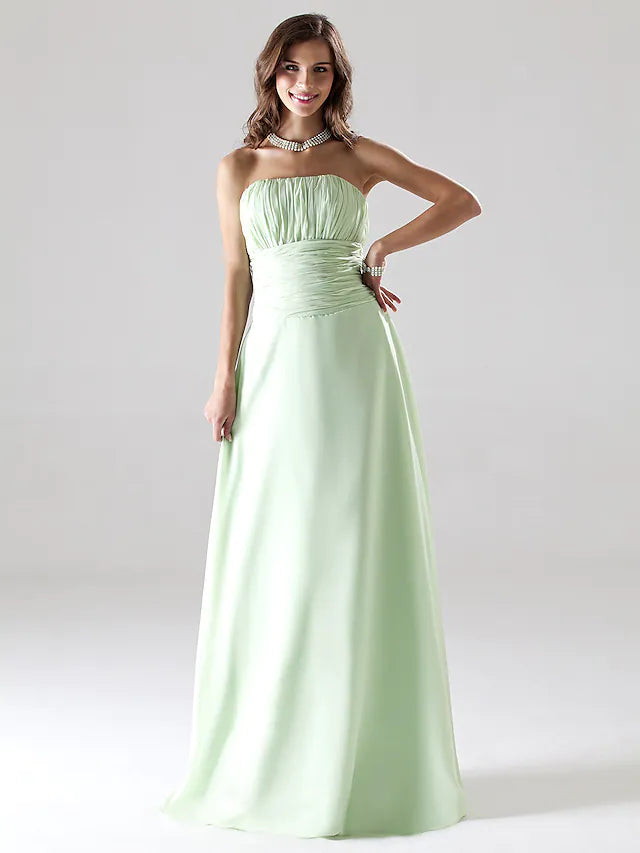 Women's Transitional Attire Elegant Details A-Line Bridesmaid Dress Strapless Sleeveless  Elegant  Floor  Length Chiffon with  Ruched   Draping