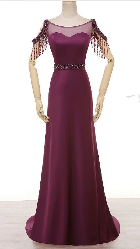 Modern Women's Attire Ethnic Cultural Event Wear Purple dress ,pearl crystal neck ,satin evening gown,mermaid,Floor Length Formal prom Dress  cg5822