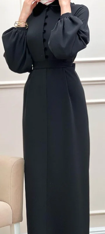 Women's Holiday Attire Limited - Stock Classy Black Column Evening Dress With Long Sleeves Y4917