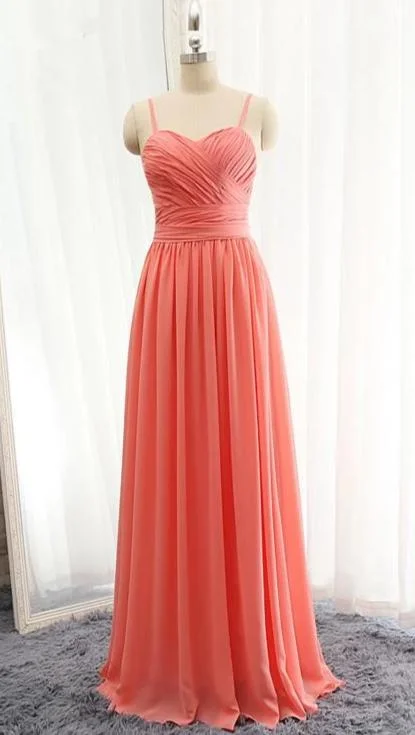 Women's Holiday Apparel Coastal Beach - Inspired Style Spaghetti Straps Coral Bridesmaid Dress