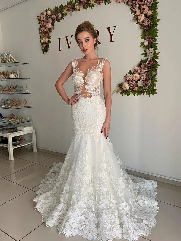 Women's Festive Attire Vibrant Prints New Arrival Quality Mermaid Wedding Dresses, Elegant Lace Popular Wedding Dresses