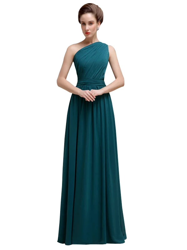 Charming Women's Outfit For Special Occasions Feminine Soft - Hued Look Simple One-shoulder Chiffon Long Bridesmaid Dresses