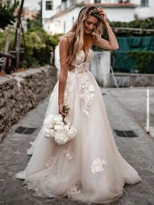 Women's Luxury Attire Celebrate with Big Savings Strapless Long A-line Ivory Lace Tulle Wedding Dresses, Romantic Wedding Gown, Long Wedding Dresses