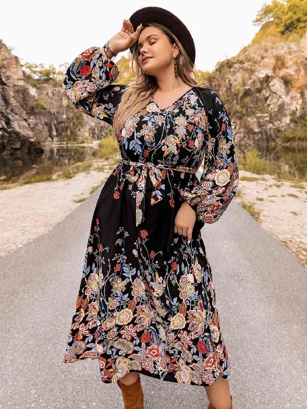 Women's Active Clothing Feminine Grace Plus Size V-Neck Long Sleeve Dress