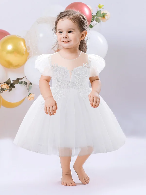 Classic Women's Apparel Y2K Nostalgic Fashion Look Ball Gown Scoop Puff Sleeves Applique Flower Girl Dresses