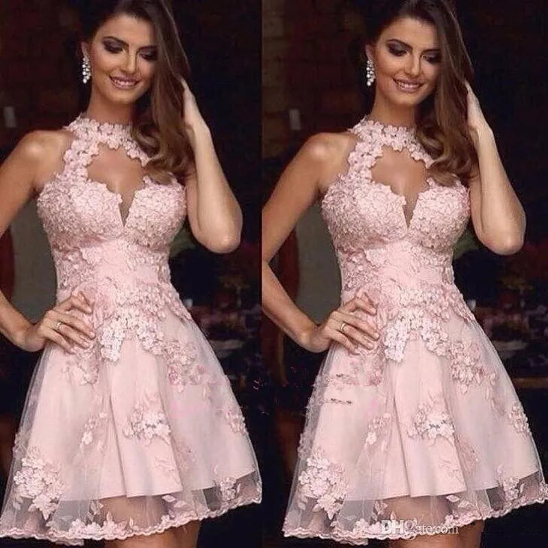 Vintage-Inspired Women's Clothes Vibrant Prints Vestido de fiesta Illusion Homecoming Dresses Short Lace Tulle Graduation Prom Party Dress Mini Pink Sweetheart Evening Gowns