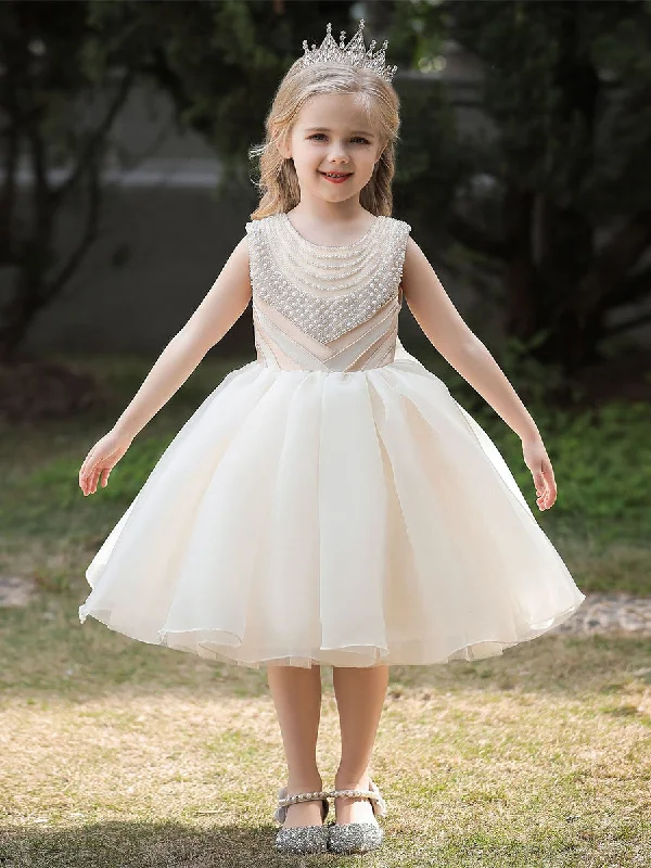 Comfortable Women's Apparel Feminine Grace Ball Gown Scoop Sleeveless Flower Girl Dresses with Beading