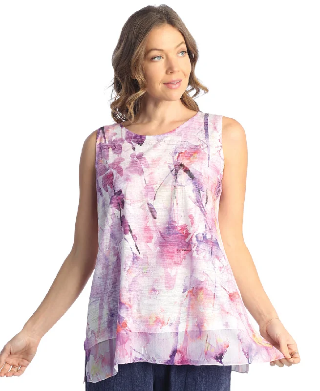 Women's Trendy Outfit Urban Sophistication Wisteria Burnout Sleeveless Top with Chiffon Contrast