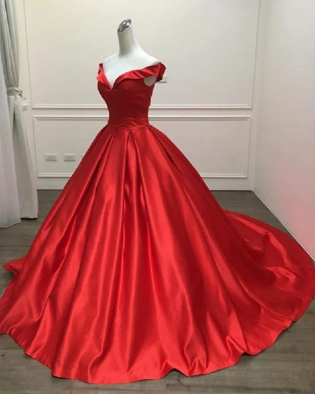 Women's Active Garments For Workouts Romantic Detailing Red Satin Ball Gown prom Dress Long Evening Gown Women Formal Engagement Gown