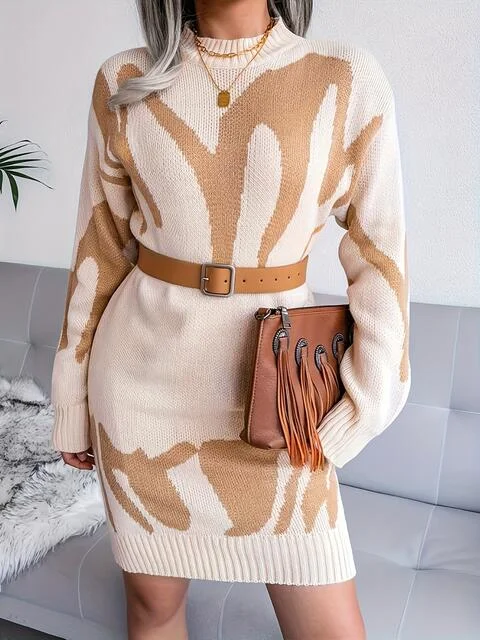 Fashionable Women's Clothing Vintage Elegance Round Neck Long Sleeve Sweater Dress