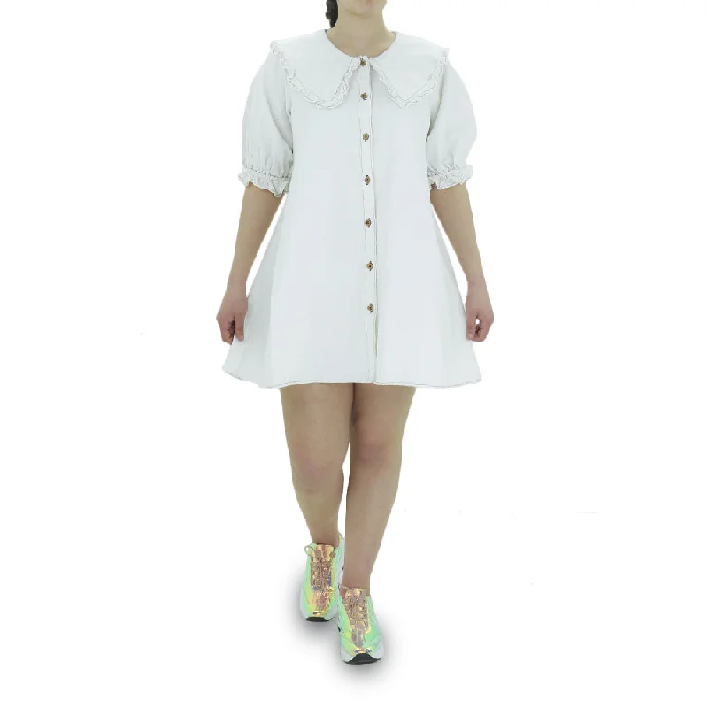 Women's Elegant Apparel Big Savings on Rustic Countryside Styles Women's Ruffle Neckline Shirt Dress,White