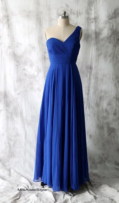 Women's Functional Outdoor Garments Lightweight Fabric One Shoulder Royal Blue Bridesmaid Dress