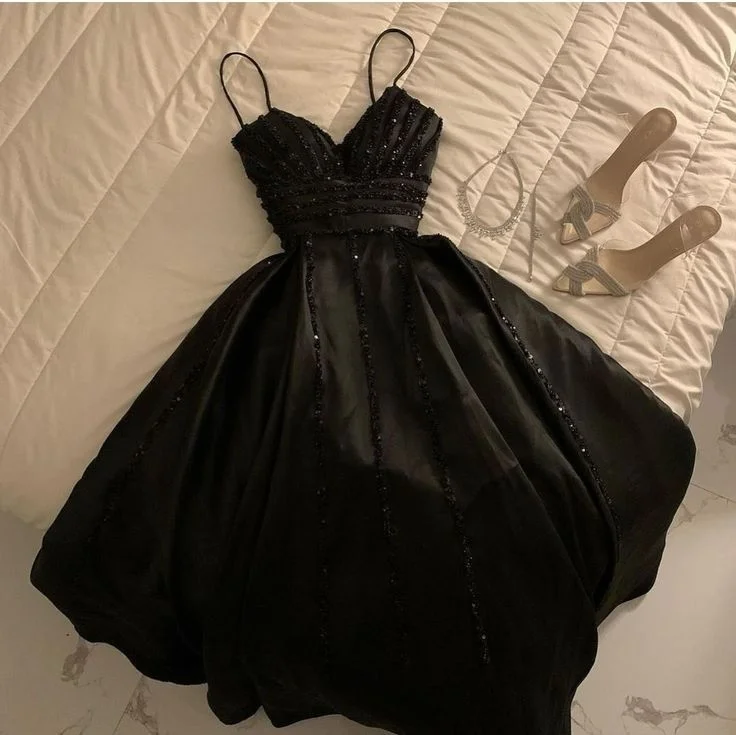 Women's Athletic Clothes Update with Cottagecore Styles Gorgeous Ball Gown Straps Sleeveless Black Satin Prom Dresses Long Evening Dress C2968