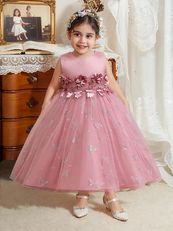 Women's Office Attire Chic Urban Fashion Look Ball Gown Scoop Sleeveless Flower Girl Dresses with Solid Flowers