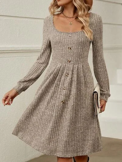 Women's Chic Outerwear Garments Anniversary Sale Square Neck Long Sleeve Sweater Dress