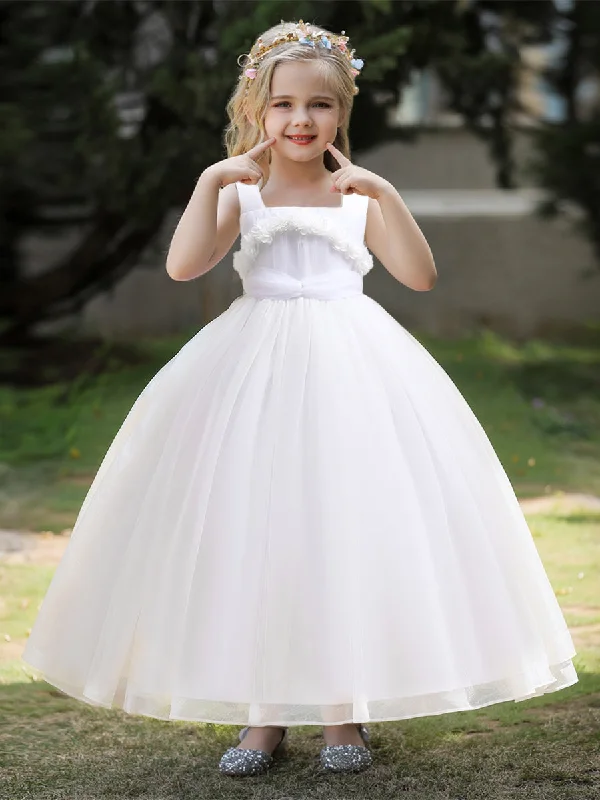 Women's Comfortable Lounge Attire Disco - Inspired Retro Dance Look Ball Gown Scoop Sleeveless Flower Girl Dresses with Solid Flowers