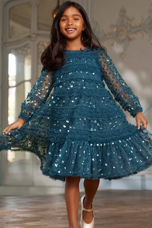 Women's Holiday Clothing Disco - Inspired Retro Dance Look Dot Shimmer Long Sleeve Kids Dress