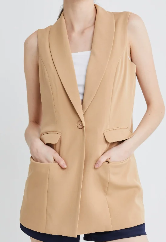 Women's Evening Wear Outfit Refined Simplicity Sleeveless Double Pocket Blazer Vest