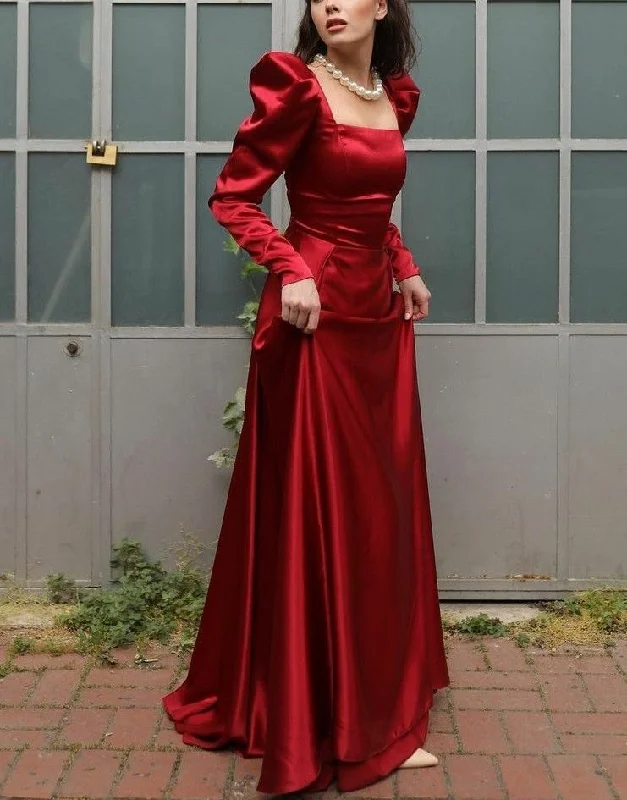 Affordable Women's Garments Flash Deals Elegant Formal Burgundy Evening Dress with Long Sleeves  Y4727