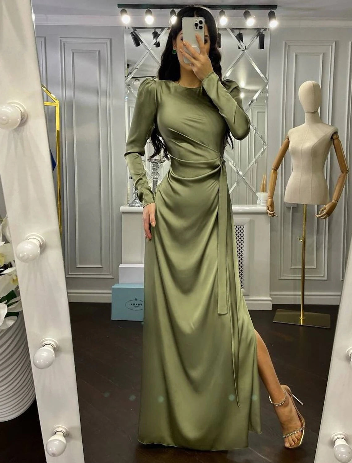 Women's Elegant Garments Boho - Chic Festival - Ready Style Sheath / Column Evening Gown Elegant Dress Wedding Guest Floor Length Long Sleeve High Neck Bridesmaid Dress Satin with Ruched