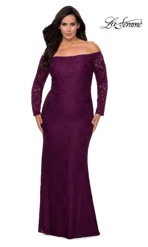 Women's Party Outfit End - of - Month Blowout Plus-Size Long Sleeve Lace La Femme Prom Dress