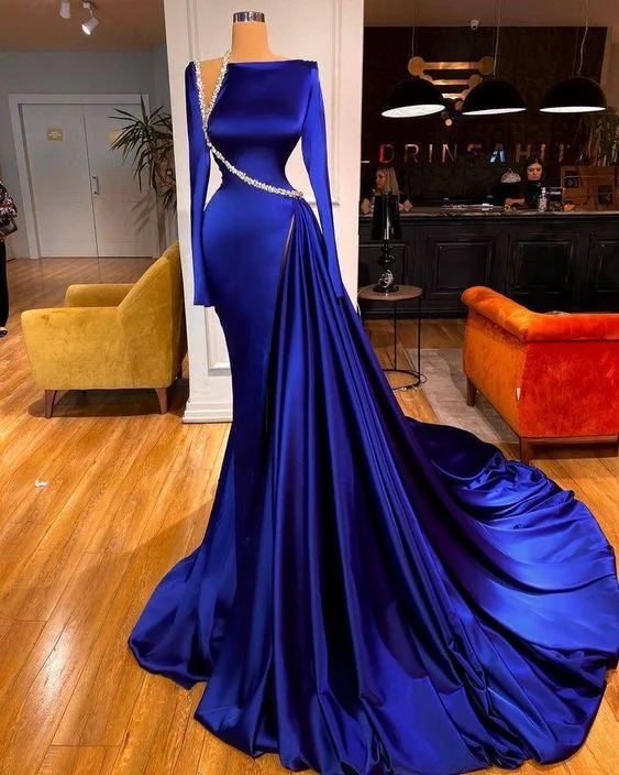 Women's Seasonal Wardrobe Clothing Coastal Beach - Inspired Style elegant modest evening dresses long sleeve royal blue beaded luxury elegant formal party dresses Y40