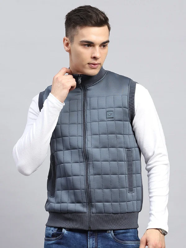 Women's Formal Event Clothing Save on Classic Elegant Styles Men Grey Self Design Mock Neck Sleeveless Jacket