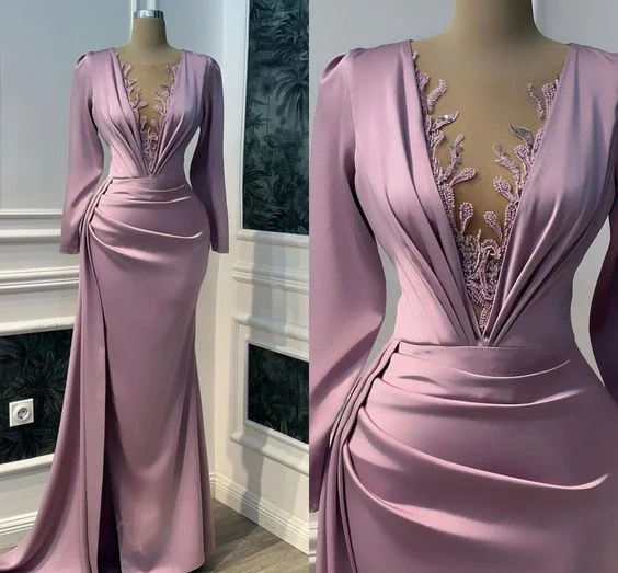 Women's Casual Wear Outfit Update with Cottagecore Styles Vintage Prom Dress Long Sleeve Illusion V-neck Mermaid Evening Dress Floor Length Y6647