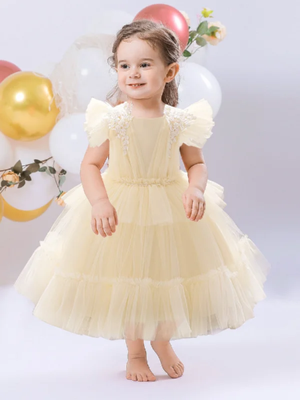 Affordable Women's Clothes Limited - Time Bundle Ball Gown Scoop Flying Sleeves Flower Girl Dresses with Applique