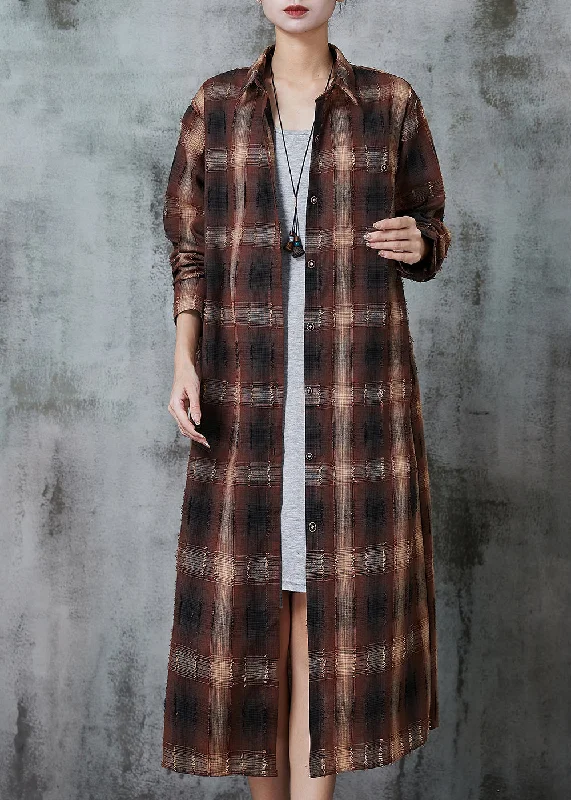 Luxury Women's Clothing Discounts on Casual Weekend Styles Italian Brown Oversized Cotton Shirt Dress Spring