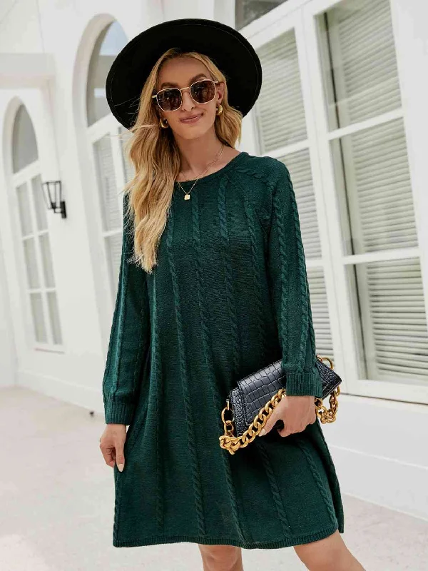 Timeless Women's Clothes Elegant Details Cable-Knit Long Sleeve Sweater Dress