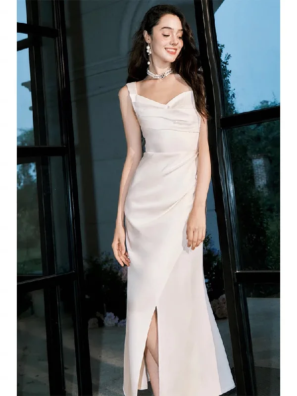 Women's Athleisure Apparel Celebrate with Big Savings Classy Sheath Straps Sleeveless Ivory Satin Knee Length Prom Dresses Evening Dress C2415