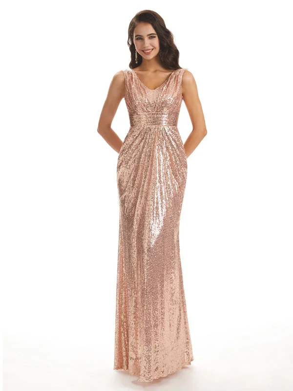 Women's Casual Clothing For Lounging Last Chance Sale Sparkly V-neck Sequin Long Mermaid Bridesmaid Dresses Online