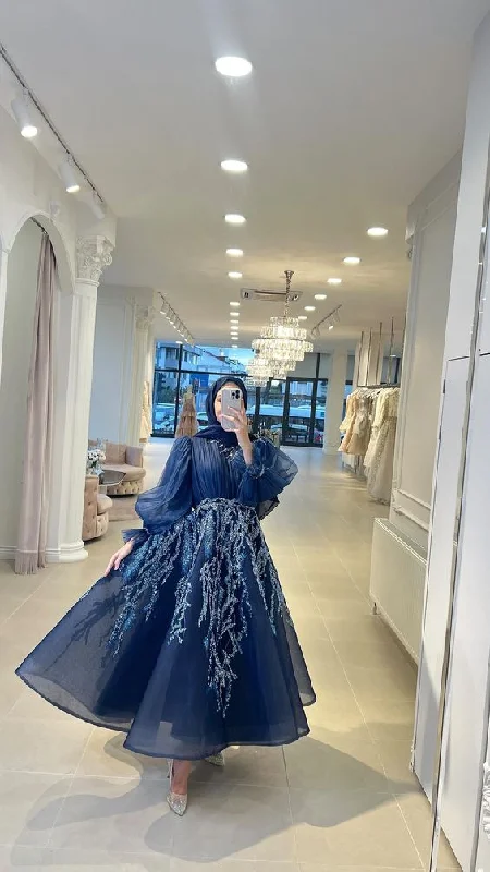 Women's Tailored Outfit Casual Elegance Modest A-line Long Sleeves Prom Dress,Muslim Dress  Y6955