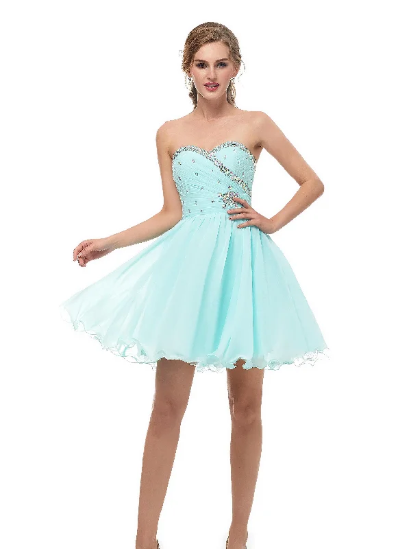 Women's Seasonal Attire Disco - Inspired Retro Dance Look Sweetheart Sleeveless Chiffon Short Homecoming Dresses With Beading AS16670