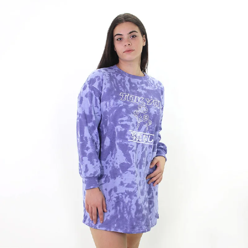 Women's Wardrobe Apparel Limited - Time Bundle Women's Printed Oversize Sweatshirt Dress,Purple