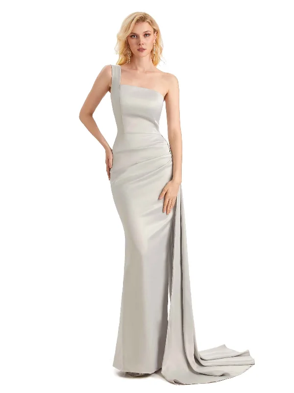 Women's Clothing For Special Occasions Limited - Edition Drops Elegant One Shoulder Soft Satin Mermaid Unique Long Bridesmaid Dresses Online